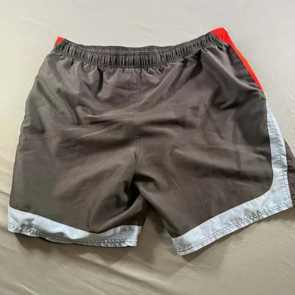 Nike Men's Swim Trunks Board Shorts Black with Grey and Red Accents Size XL